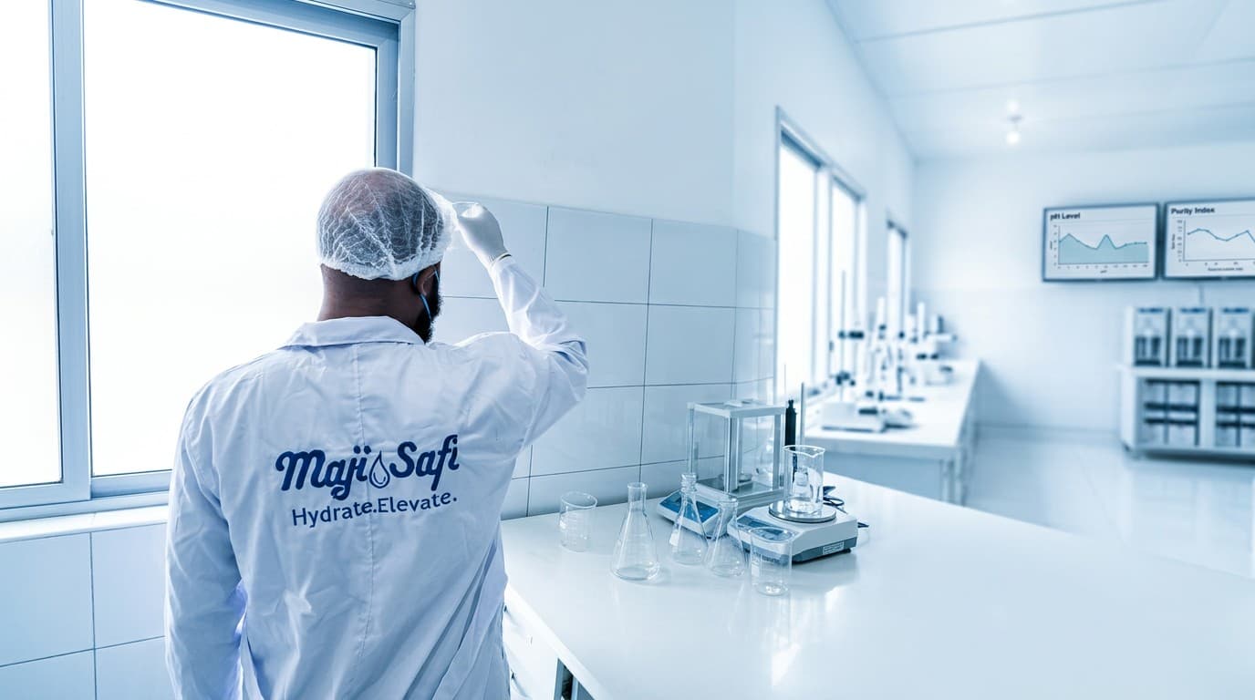 A Maji Safi technician in the quality lab at the Lukuli Road plant