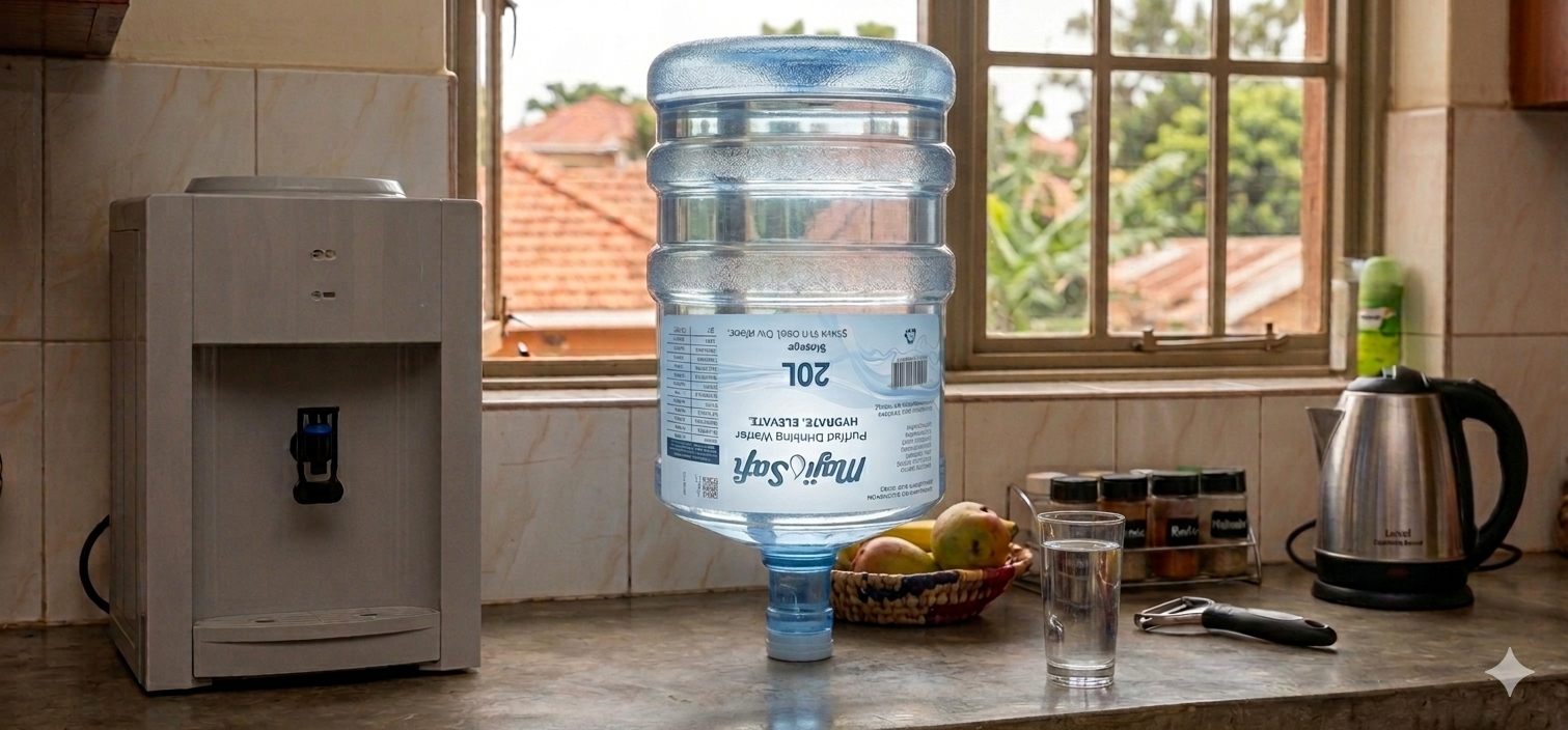Maji Safi water in a Kampala home kitchen